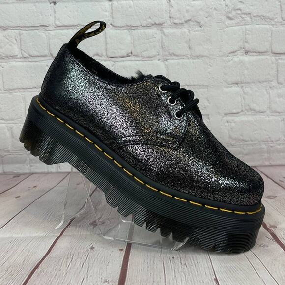 Dr. Martens 1461 Quad Faux Fur Lined Metallic Platform Derby Shoes Women's Sz 7 - Picture 2 of 11